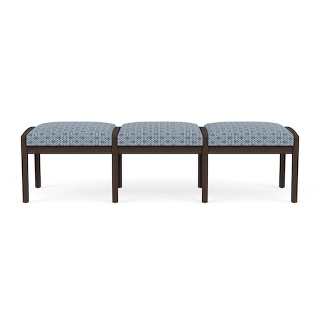 Lesro Lenox Wood 3 Seat Bench Wood Frame, Mocha, RS Rain Song Upholstery LW3001
